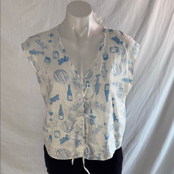 Cynthia Rowley Blue & White Patterned Blouse - Picture 10 of 11
